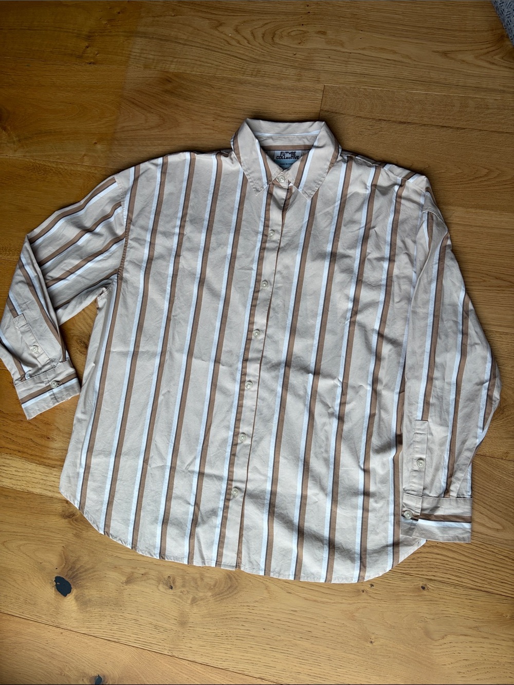 Future Collective Women's Striped Button-Down Shirt in Cream and Brown